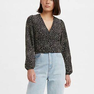 Levi's Women's Size XL Sophia Puff Sleeve Black Floral Feminine Boho Top